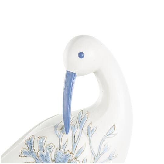 White with Blue Coral Pattern Polystone Bird Sculpture Set